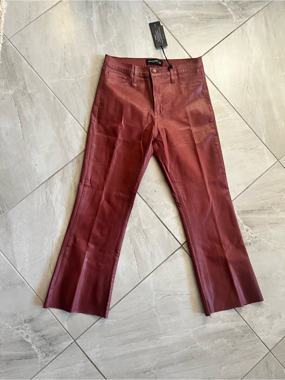 Just Black Denim Coated Burgundy Flare Pants Women’s Size 30 NWT